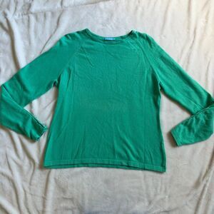 J. McLaughlin Women's Cotton Blend Crewneck Sweater Button Cuff Green Size L